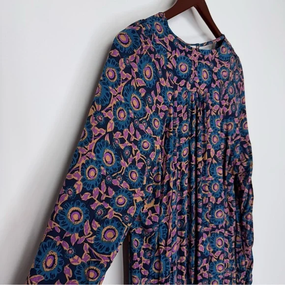 Natural Life Blue Purple Orange Dark Floral Long Sleeve Maxi Dress Nwt Size XL - Picture 9 of 16